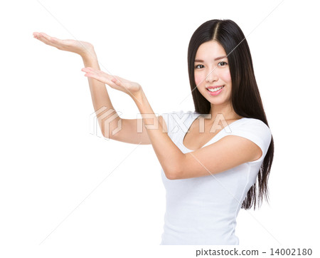 Woman with two hand show blank sign 14002180