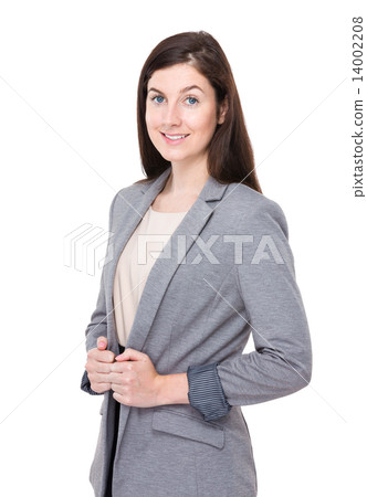 Businesswoman with two hand hold on collar 14002208