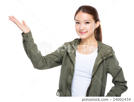 Woman with open hand palm Woman with open hand palm 14002434