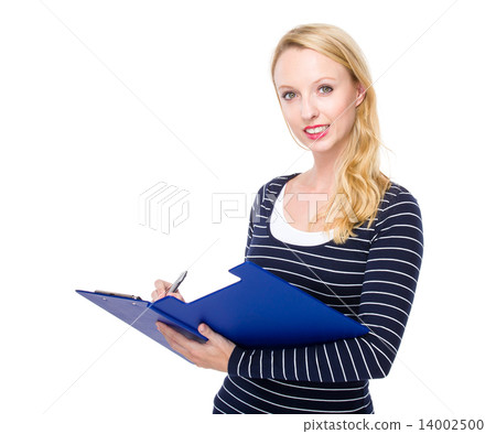 Woman write on clipboard Woman write on clipboard 14002500