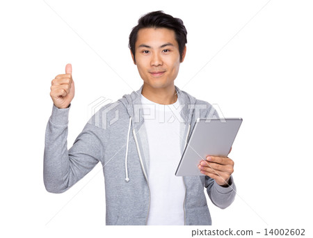 Man use of tablet and thumb up 14002602