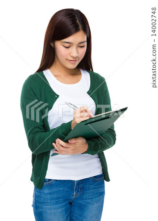 Woman write on clipboard 14002748