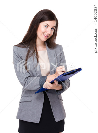 Businesswoman take note on clipboard Businesswoman take note on clipboard 14002884