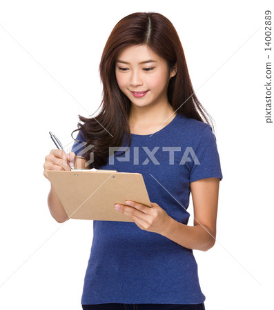 Woman write on clipboard 14002889