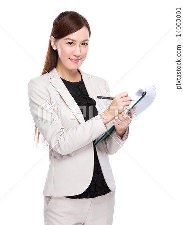Business woman write on clipboard 14003001