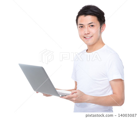 Asian man use of laptop Asian man use of laptop 14003087