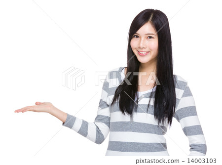 Asian woman with open hand palm Asian woman with open hand palm 14003103