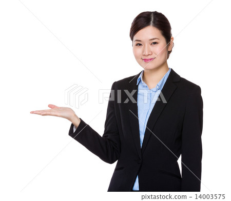 Businesswoman with open hand palm Businesswoman with open hand palm 14003575