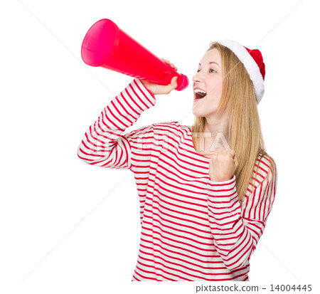 Woman shout with megaphone Woman shout with megaphone 14004445