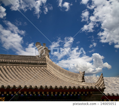 Roof decorations on the territory Giant Wild Goose Pagoda,Xian (Sian, Xi'an),Shaanxi province, China 14005051