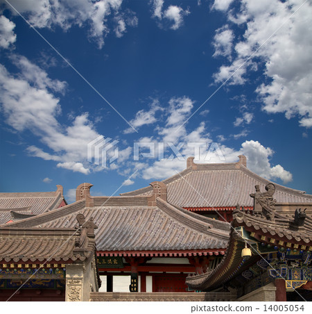 Roof decorations on the territory Giant Wild Goose Pagoda,Xian (Sian, Xi'an),Shaanxi province, China 14005054