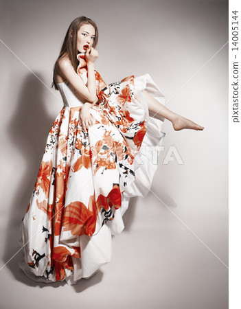 young beautiful asian brunette in gorgeous dress. doll 14005144