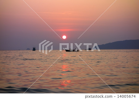 Long-tail Boat at Sunset. Long-tail Boat at Sunset. 14005674