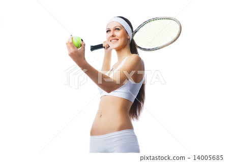 Tennis player preparing to serve Tennis player preparing to serve 14005685