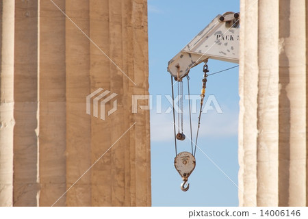 White crane between two marble Parthenon columns 14006146