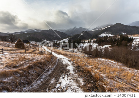 Winter snow covered mountain peaks in Europe Winter snow covered mountain peaks in Europe 14007431