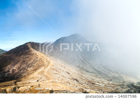Crater of volcano Ijen in misty, Java, Indonesia 14007596