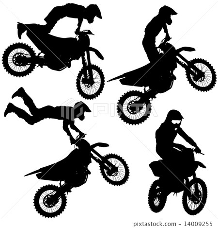 Set silhouettes Motocross rider on a motorcycle. Vector illustra Set silhouettes Motocross rider on a motorcycle. Vector illustra 14009255