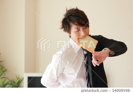 One male (work suit late birthday birthday bread bread business sleepy late night) 14009598