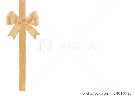 Golden ribbon with a bow on white background Golden ribbon with a bow on white background 14010783