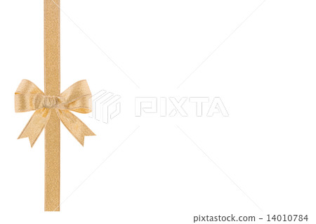 Golden ribbon with a bow on white background Golden ribbon with a bow on white background 14010784