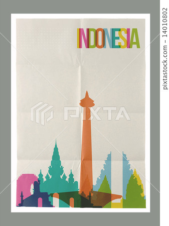 Travel Indonesia landmarks skyline vintage poster 14010802