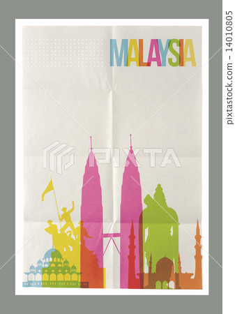 Travel Malaysia landmarks skyline vintage poster 14010805
