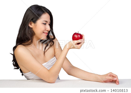 Asian Beauty Looking at Apple Asian Beauty Looking at Apple 14010813