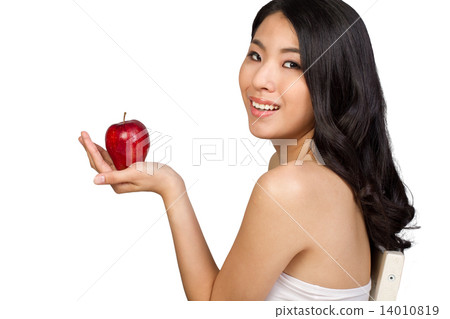 Asian Beauty Looking at Apple 14010819