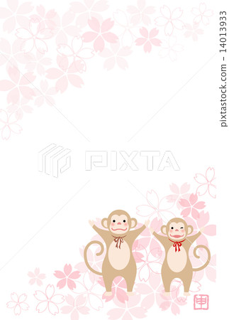 A couple of monkeys and cherry blossoms 14013933