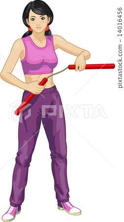 Asian Nunchuck girl in sport uniform Asian Nunchuck girl in sport uniform 14016456