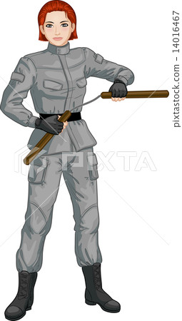 Caucasian Nunchuck girl in military uniform Caucasian Nunchuck girl in military uniform 14016467