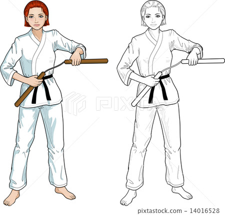 Caucasian Nunchuck girl in karategi 14016528