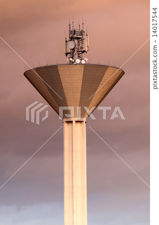 Modern water tank tower with communications antennas Modern water tank tower with communications antennas 14017544
