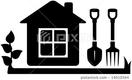 gardening tools icon with garden house 14018564