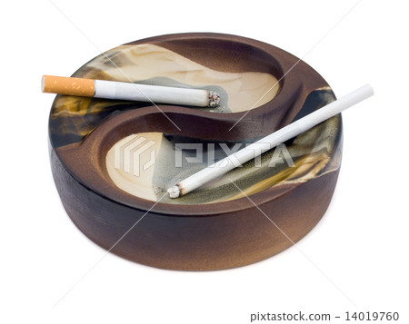 Male and female cigarettes in ash tray 14019760