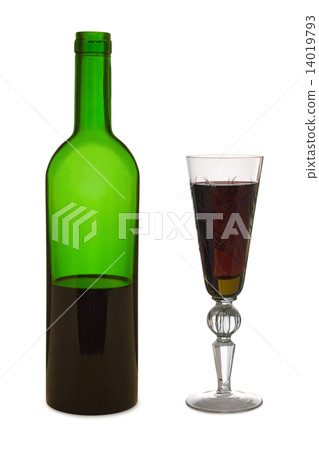 Glass with red wine and bottle 14019793