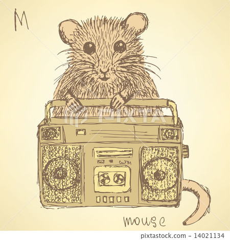 Sketch fancy mouse in vintage style 14021134