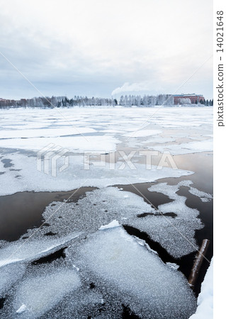 Thin ice at lake Thin ice at lake 14021648