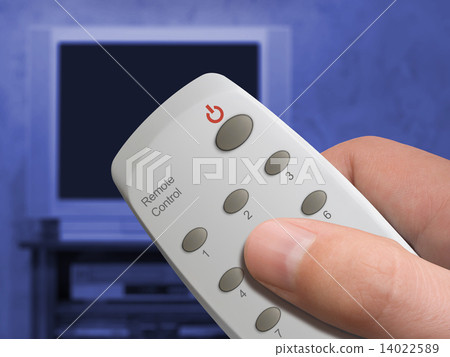 Remote control in hand and TV set Remote control in hand and TV set 14022589
