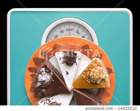 Chocolate cake on weigh-scale Chocolate cake on weigh-scale 14022610