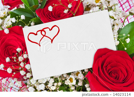 Roses bouquet and paper card 14023114