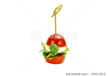 canaps with edible flowers meat cheese and seafood 14023813