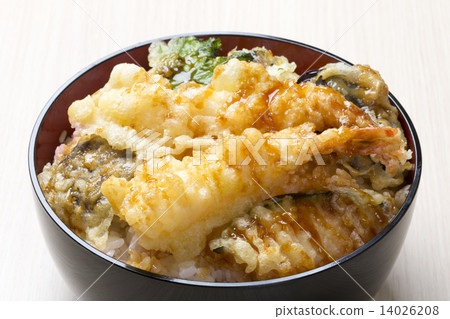 Bowl of rice and fried fish 14026208