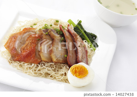 Chinese style egg noodle with roasted duck and pork 14027438