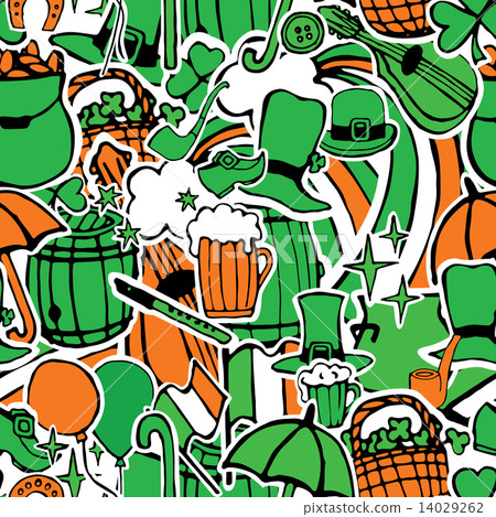 seamless pattern of colors Irish flag with the attributes of the feast of St. Patrick seamless pattern of colors Irish flag with the attributes of the feast of St. Patrick 14029262