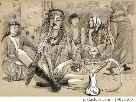 Smoking Hookah (Harem) - An hand drawn vector 14033100