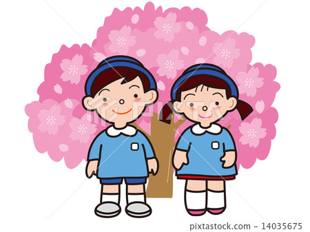 盛開的櫻花和幼兒園 盛開的櫻花和幼兒園 14035675
