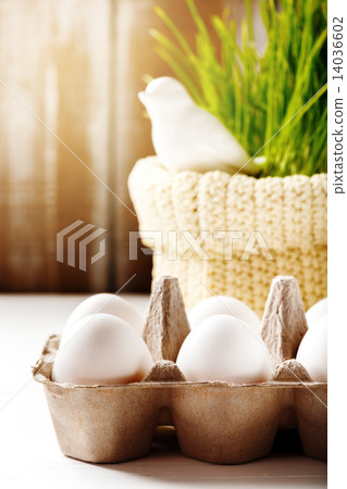 Easter background with eggs and cute bird 14036602