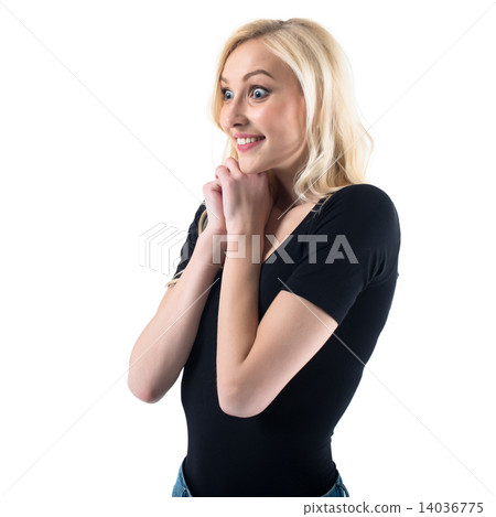 Pretty young lady surprised  amazed is super attracted  and passionate waiting for something good to 14036775